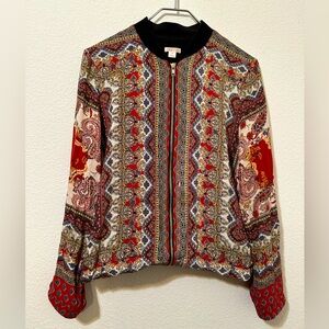 *EUC* XHILARATION Boho Tapestry Print Zippered Bomber Jacket